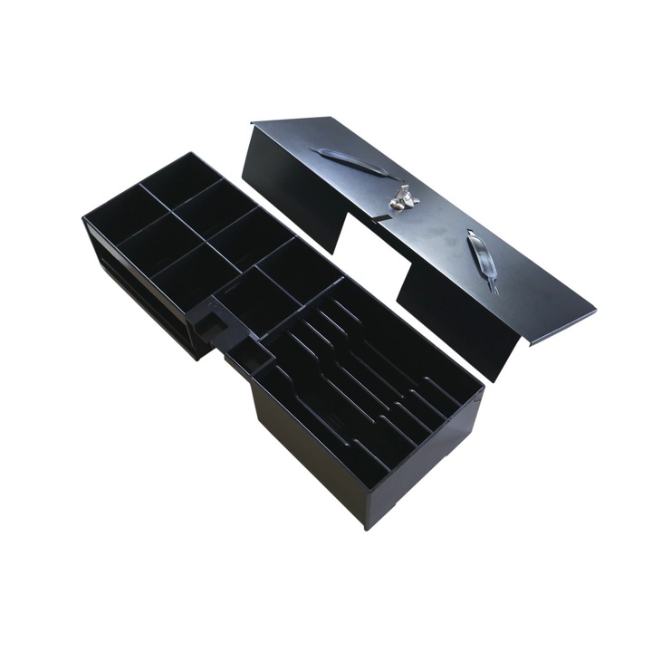 Вложка за чекмедже за пари, 6 регулируеми отделения за банкноти, 8 монети, специална ключалка в метален капак, размери 155 x 450 x 88 mm, студено валцована дебела стомана, HDWR, HD-WS46