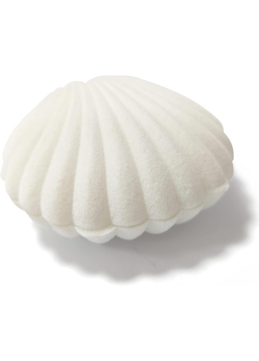 Cutie bijuterii portabila, forma scoica, catifea, alb, 6x5.5x3cm