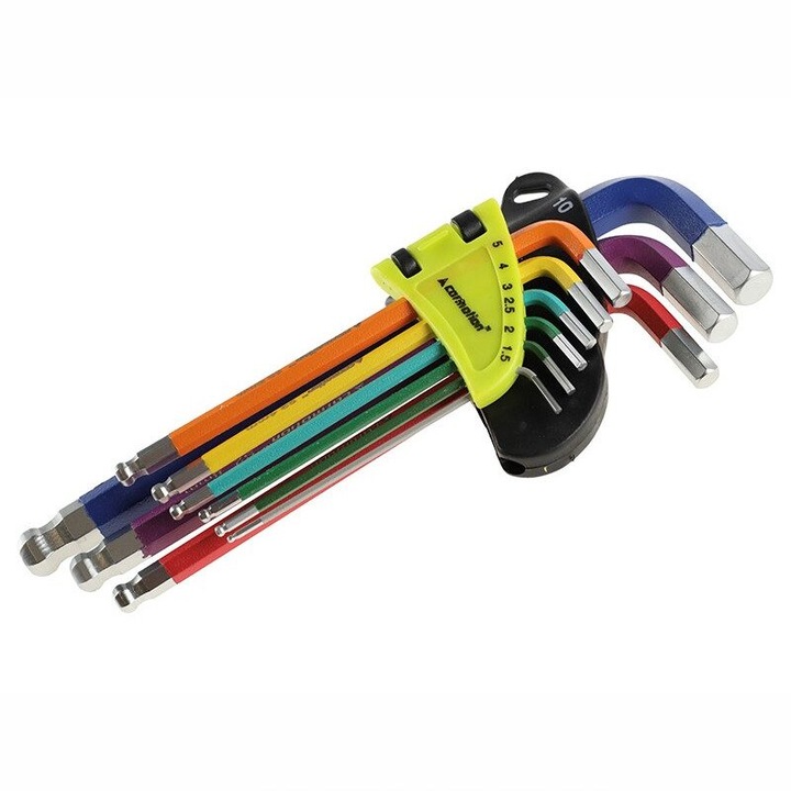 Set chei imbus Hexagonale, cu bila, 1.5-10mm, 180mm, multicolor, 9 bucati, 63830 Carmotion
