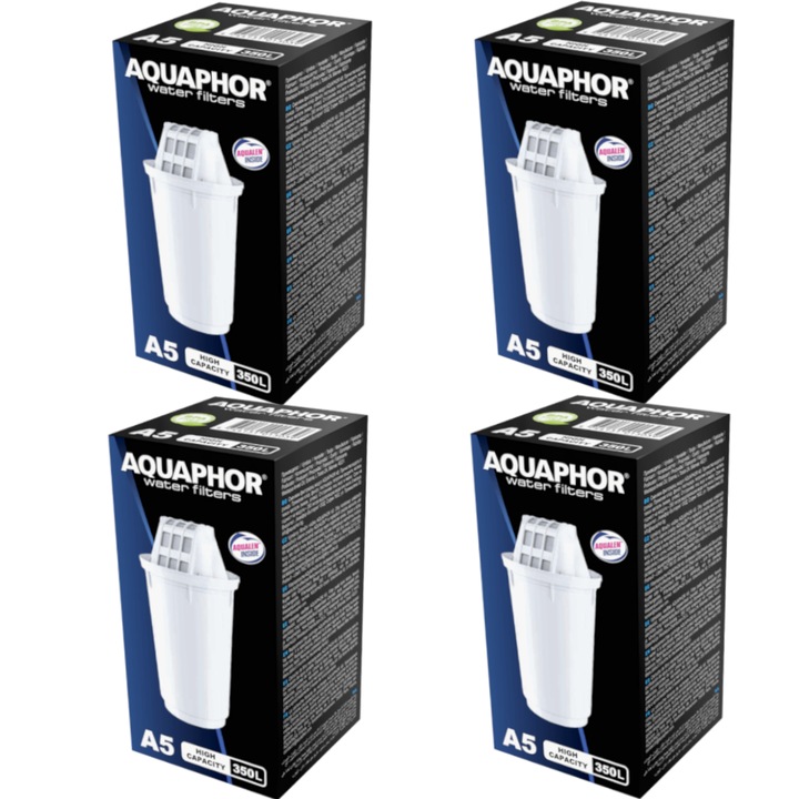 Комплект от 4 филтърни патрона, Аквафор А5, 350 л, Бял