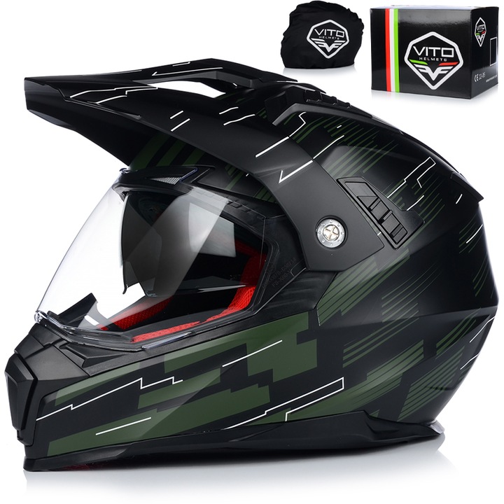 Casca Moto, Vito Molino, Casca Motocross, Negru Verde, Protectie UV, ECE 22.06, M 57-58 cm