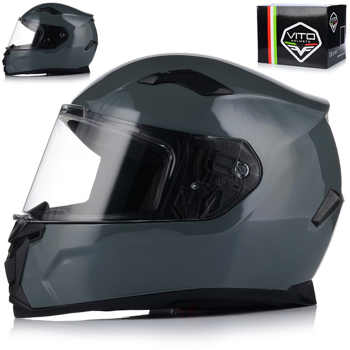 Vito Duomo motoros bukósisak, teljes arcvédő, UV védelem, fényes szürke, ECE 22.06, XXL 63-64 cm