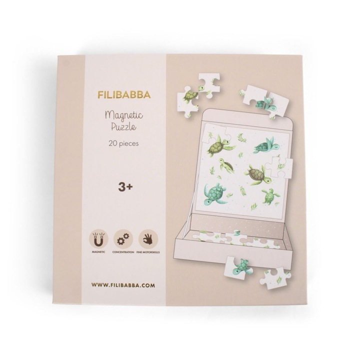 Puzzle magnetic, set cu testoase, FILIBABBA, 3x20x20cm, 3 ani+