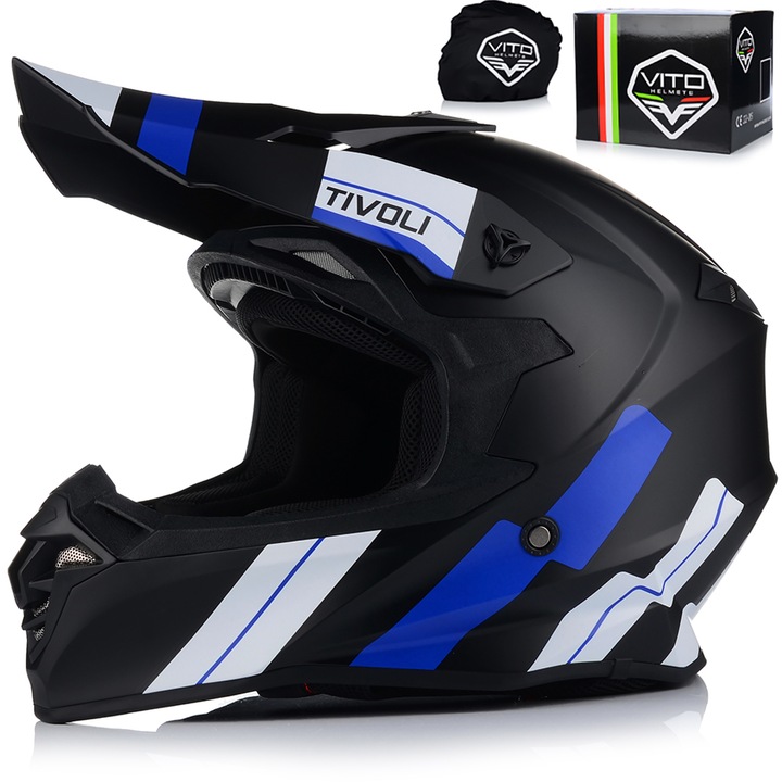 Casca Moto, Vito Tivoli, Motocross, Negru/Albastru, ECE 22.06, M 57-58 cm
