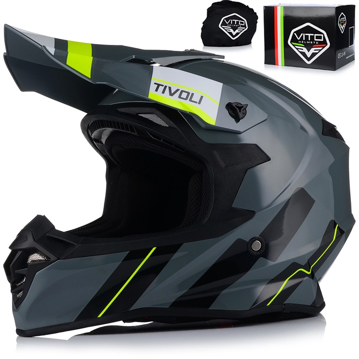 Casca Moto, Vito Tivoli, Motocross, Gri lucios, ECE 22.06, M 57-58 cm