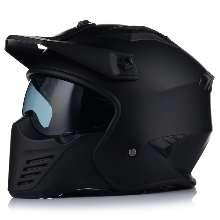 Мотоциклетна каска, Vito Bruzano Trial, Jet, UV защита, матово черно, ECE 22.06, XXL 61 см