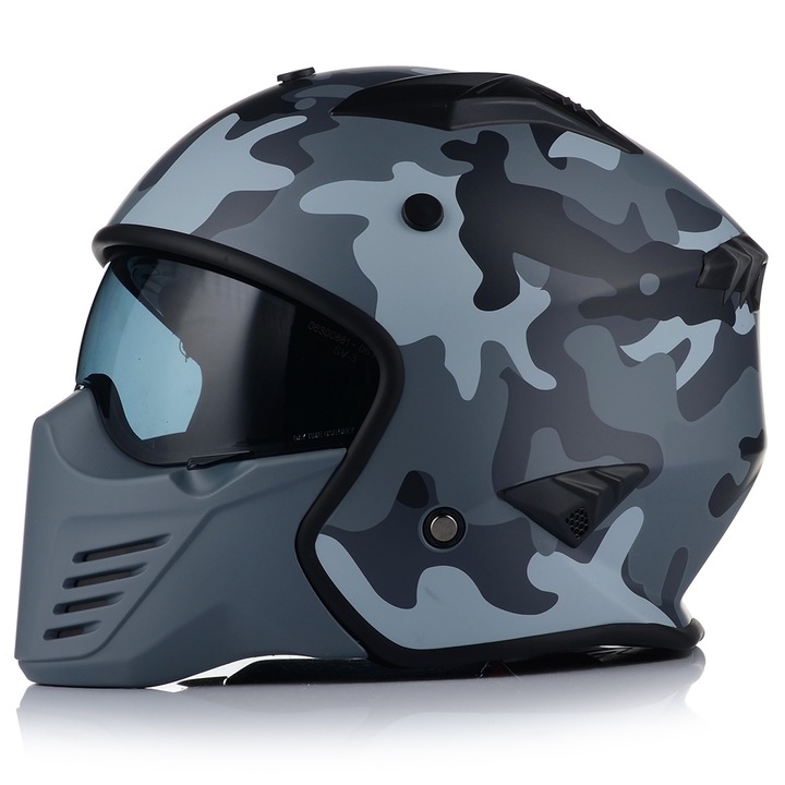 Мотоциклетна каска, Vito Bruzano, Jet, UV защита, сив камуфлаж, ECE 22.06, M 57-58 см