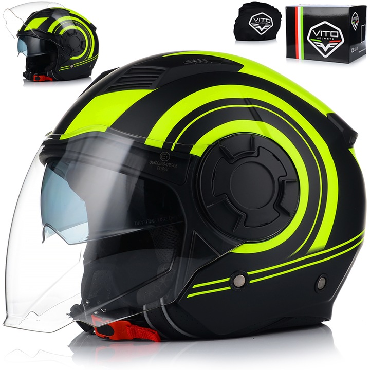 Casca Moto, Vito Isola, Jet, Protectie UV, Negru Galben, ECE 22.06, M 57-58 cm