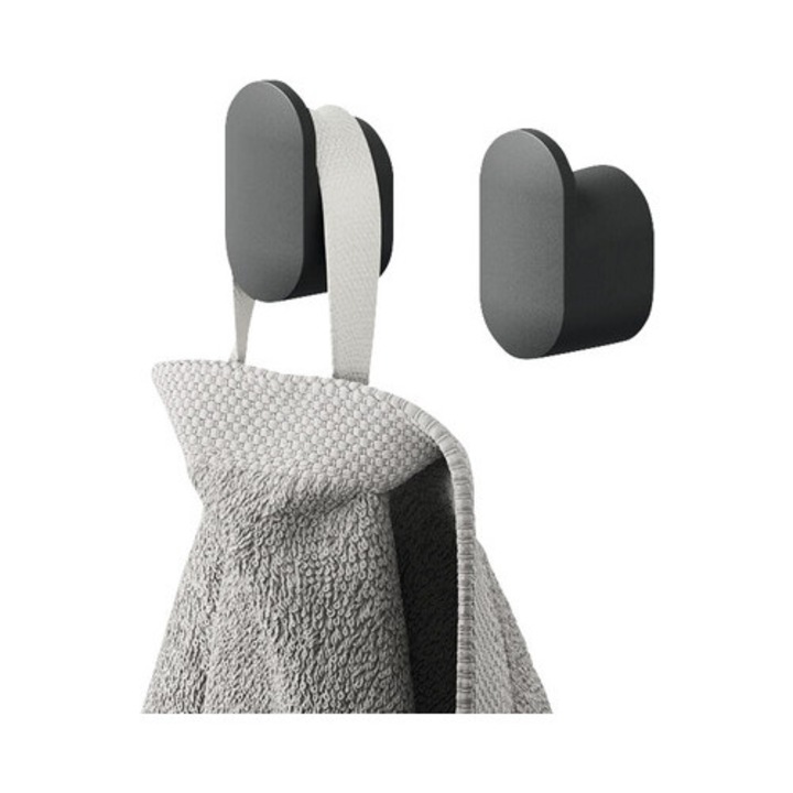 Cuier Baie Tiger Carv, 1 Agatatoare, Negru Mat, Set 2 Bucati