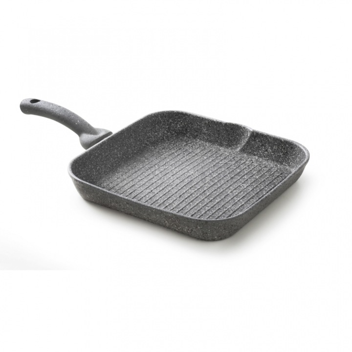 Grill antiaderent Cuore di pietra cu 5 straturi de acoperire cu efect de piatra, intarit cu titan, inductie, 28 x 28 cm