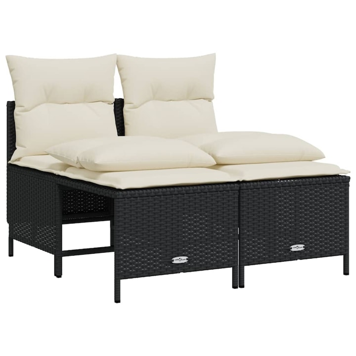 Set mobilier de gradina cu perne, vidaXL, 4 piese, negru, poliratan, 17.2 kg 368371