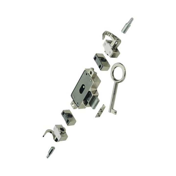 Incuietoare Cu Carlige Rotative Hettich, Tragere Usa Spre Stanga, 1 Cheie, Otel Nichelat