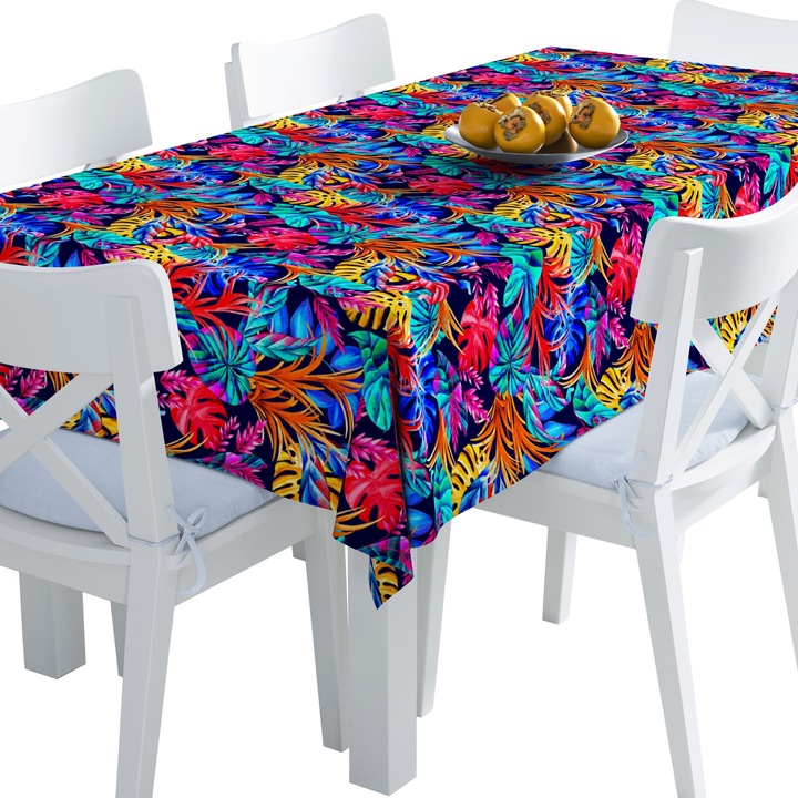 Abrosz, színes trópusi levelek, poliészter, téglalap, méret: 140 cm x 250 cm, TDX290/250