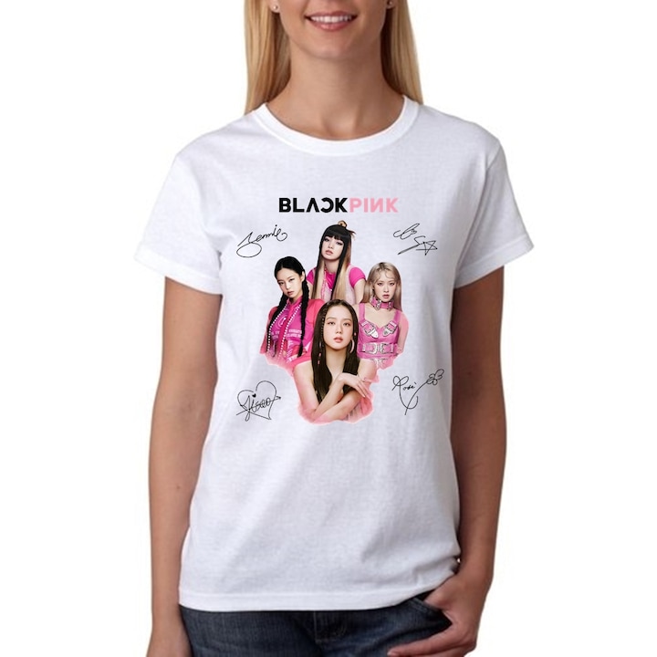 Tricou personalizat dama blackpink born pink kpop trupa, alb, S