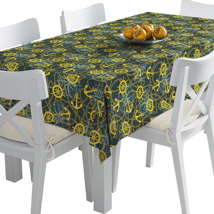 Abrosz, horgonyok és sárga evezők, poliészter, téglalap, méret: 140 cm x 240 cm, TDX325/240