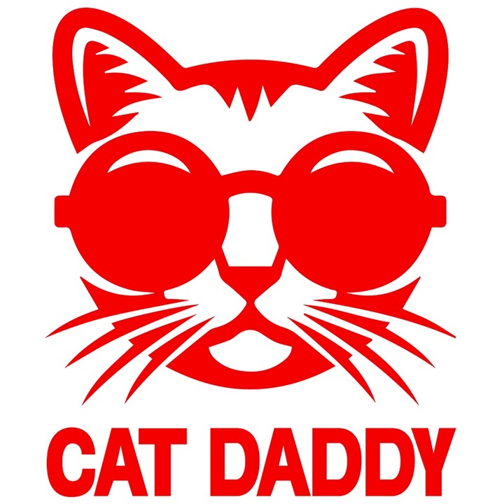 Sticker Exterior cu o pisicuta cu ochelari si textul "Cat daddy" - tatic de pisici, Vinyl Rosu, 25 cm