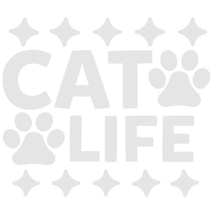 Sticker Exterior cu labute pentru iubitorii de pisici - textul "Cat life", Vinyl Alb, 90 cm