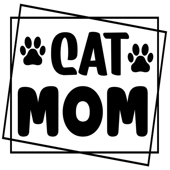 Sticker Exterior cu labute si textul in engleza "Cat mom" - mama de pisici afectiune, Vinyl Negru, 25 cm