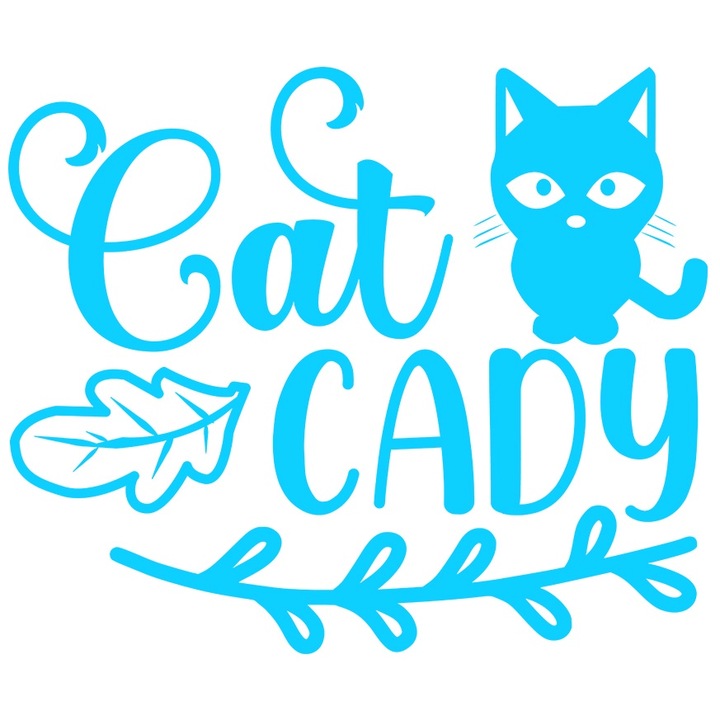 Sticker Exterior cu o pisicuta si textul "Cat caddy" - pisicuta care cara mingile, Vinyl Albastru, 50 cm