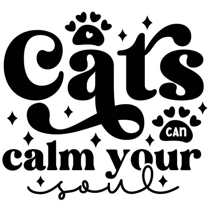 Sticker Exterior cu mesajul "Cats can calm your soul" - pisicile iti pot calma sufletul, Vinyl Negru, 20 cm
