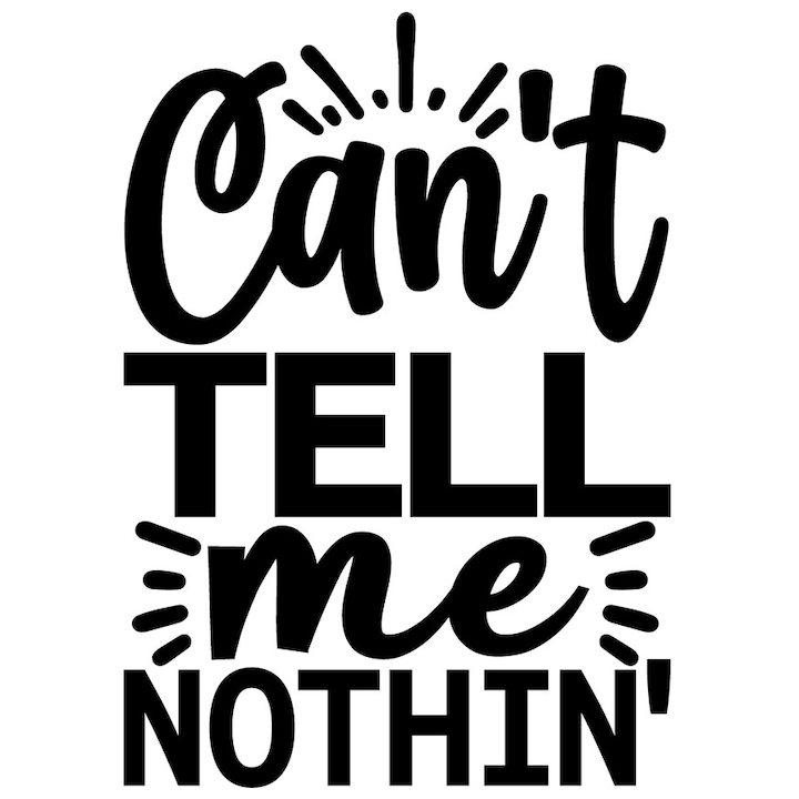 Sticker Exterior cu textul "Can't tell me nothin'" - nu imi poti spune nimic, Vinyl Negru, 30 cm