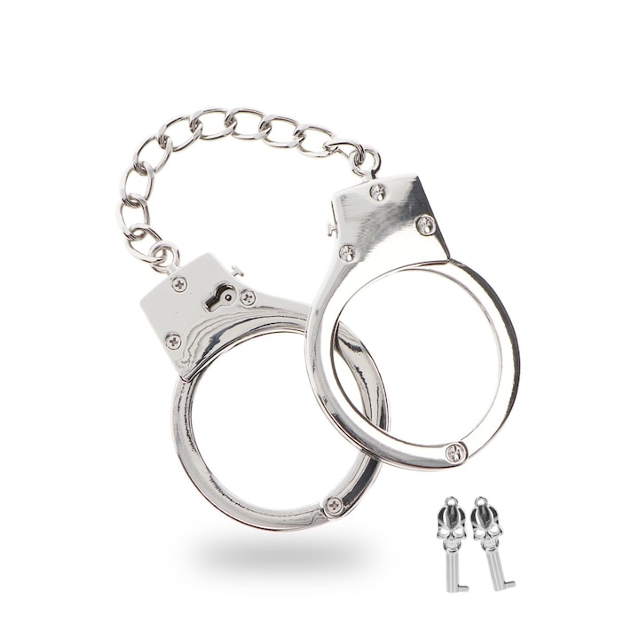 Комплект BDSM Taboom белезници, сребристи, регулируеми, с калъфи и ключове с дръжка във формата на череп