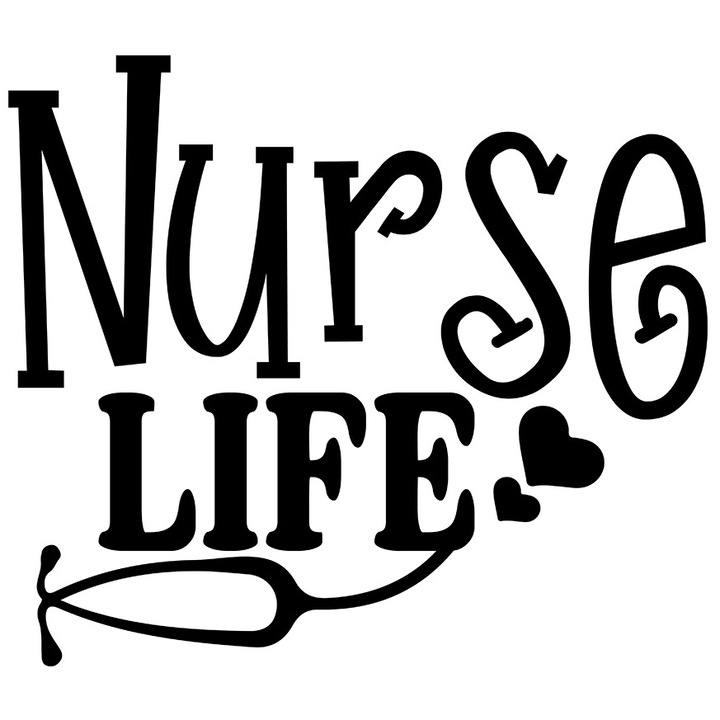 Sticker Exterior pentru asistentele medicale cu textul in engleza "Nurse life" - viata, Vinyl Negru, 50 cm