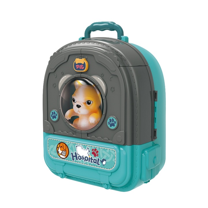 Set Spital Veterinar 3 in 1 CIUPIGo® – Rucsac Transformabil cu Catei, Papusa Doctor, Accesorii Medicale si Mobilier, +3 ani