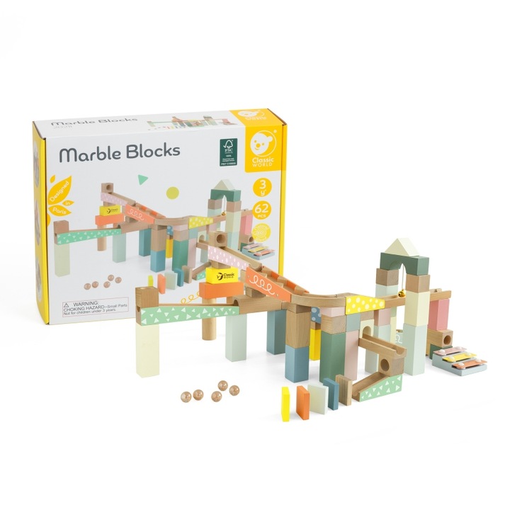 Конструктор Classic World, многоцветен, 62 части, 5 топки, дърво