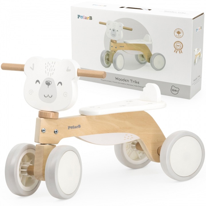 Vehicul pentru copii Viga Toys PolarB, suport spate, roti EVA, lemn, de la 12 luni