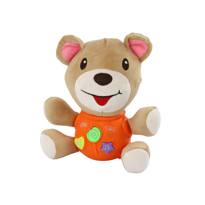 LEAN TOYS интерактивно плюшено мече, природни звуци и мелодии, оранжево, 23x18x10см