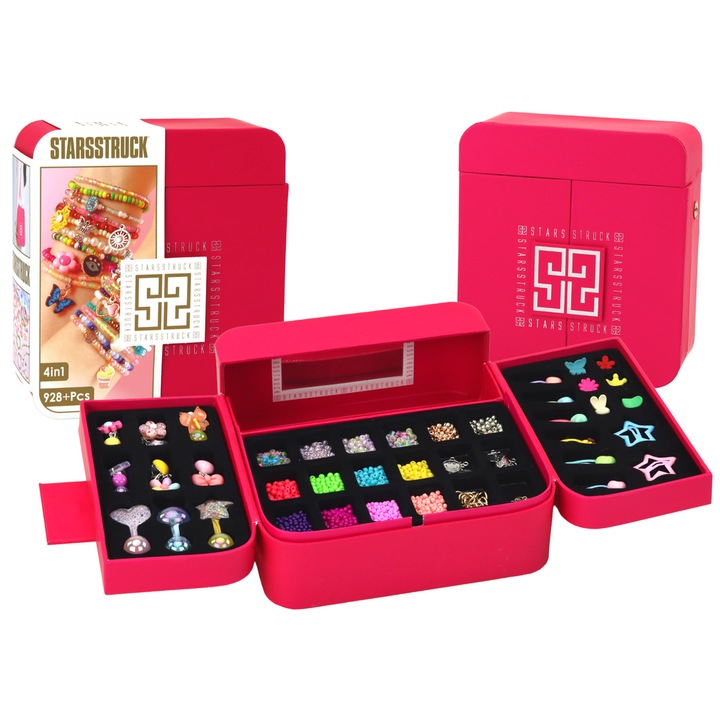 Set de bijuterii pentru fetite, LEAN TOYS, roz, 20x18x7,5cm