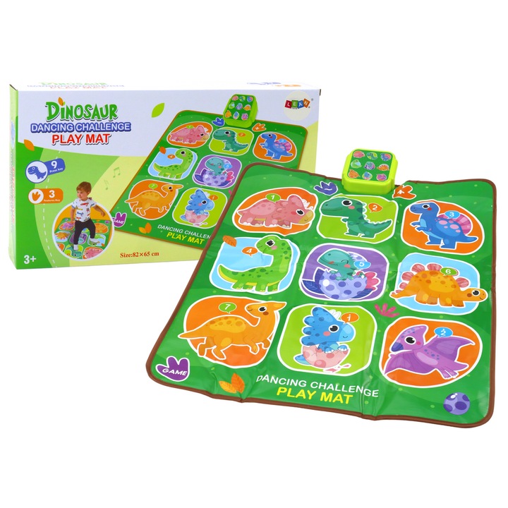 Covoras de dans interactiv, LEAN TOYS, Dinozauri, 82x65cm, multicolor