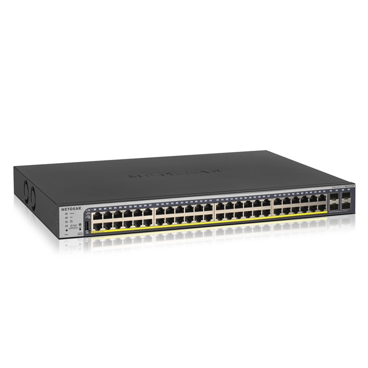 NetGear Switch, GS752TP-300EUS, 48 порта, PoE, 1U, черен