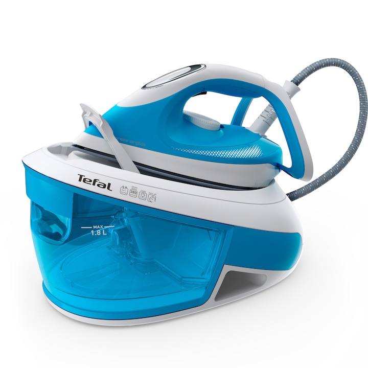 Fier de calcat Tefal Express Airglide SV8002, 5.9 bar, albastru, alb