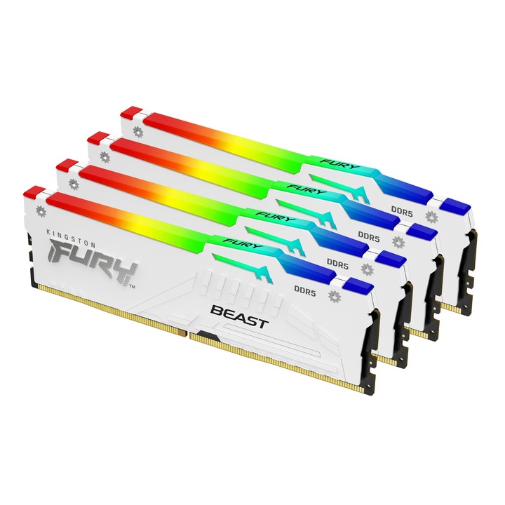 Комплект RAM памет, Kingston Technology FURY Beast, 64GB (4x16GB), DDR5, 6000MT/s, CL40, RGB, бяла, 120x120x25mm