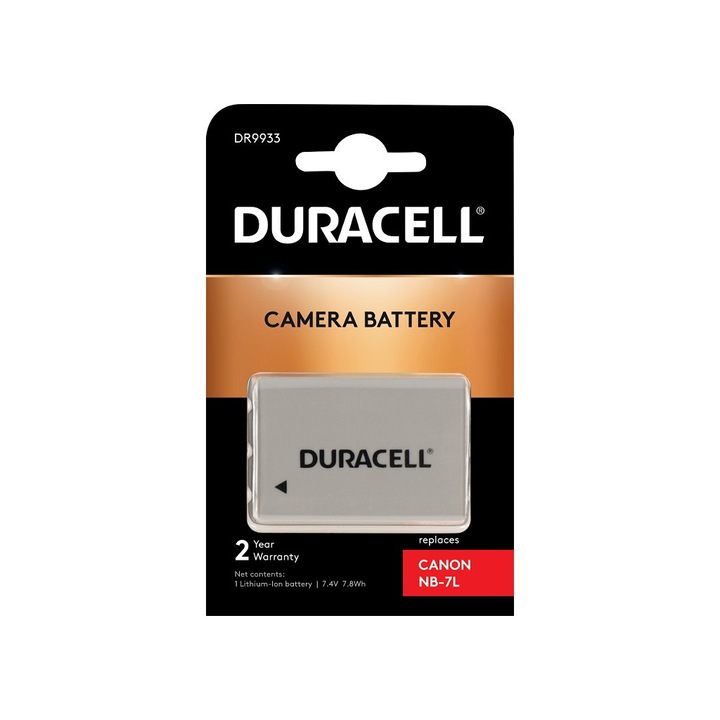 Baterie aparat foto Duracell, inlocuitor Canon NB-7L, Li-Ion, 1050 mAh, 32x45x17 mm