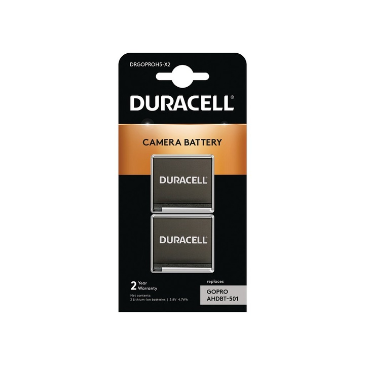 Baterie pentru camera Duracell DRGOPROH5-X2, 1250 mAh, 3.8 V, 31x35x11 mm