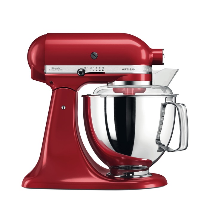 Mixer KitchenAid Artisan 5KSM175PS, 4.8L, rosu, 300W, 24x37x36cm