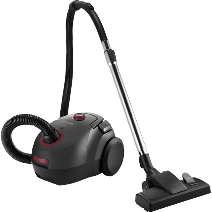 Aspirator cu sac Grundig VCC 3850 A, filtrare HEPA, 2.1L, negru cu rosu, 120x120x25mm