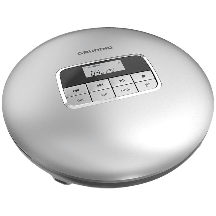 Személyi CD-lejátszó, Grundig, MP3/WMA audio támogatás, fehér, 120x120x25mm