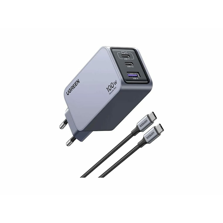 Мрежово зарядно Ugreen, USB-C, черно/сиво