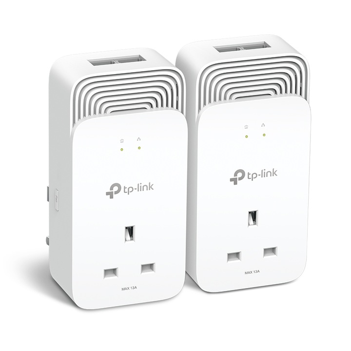 Комплект Powerline TP-LINK G.hn2400, Passthrough, 1428 Mbit/s, Бял, 138x68x42mm, Комплект от 2 броя