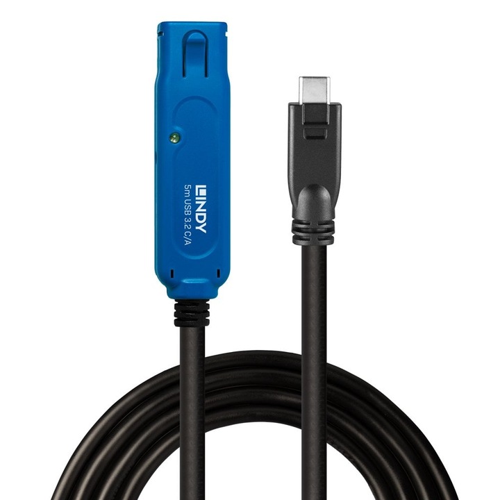 Cablu prelungitor activ Lindy USB 3.2 Gen 1 C/A, 5m, contacte placate cu aur, negru