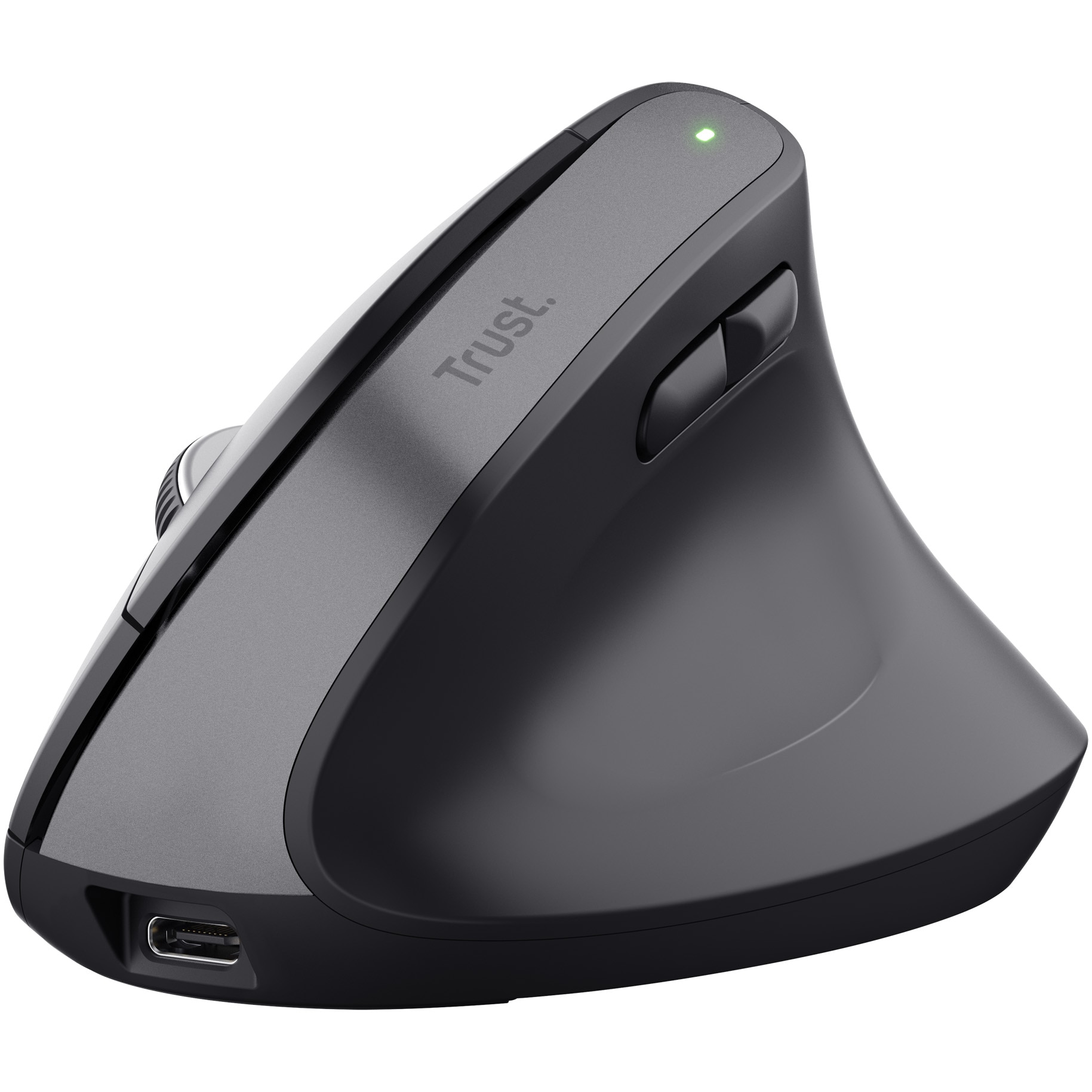 Mouse Wireless Ergonomic Trust Bayo +, silent click, 800-2400 DPI, reincarcabil USB-C, Bluetooth + RF Mouse 2.4 GHz, Negru
