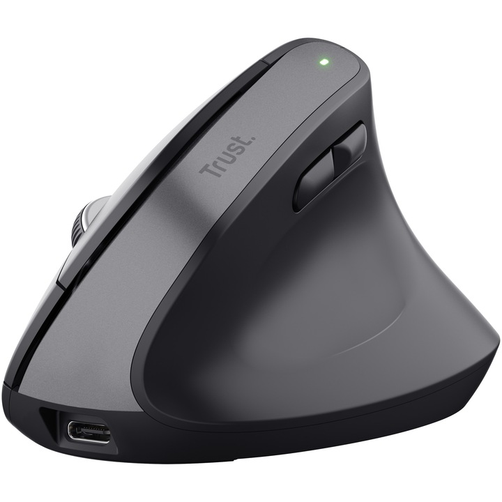Безжична ергономична мишка Trust Bayo +, тихо щракване, 800-2400 DPI, акумулаторна USB-C, Bluetooth + RF мишка 2,4 GHz, черна
