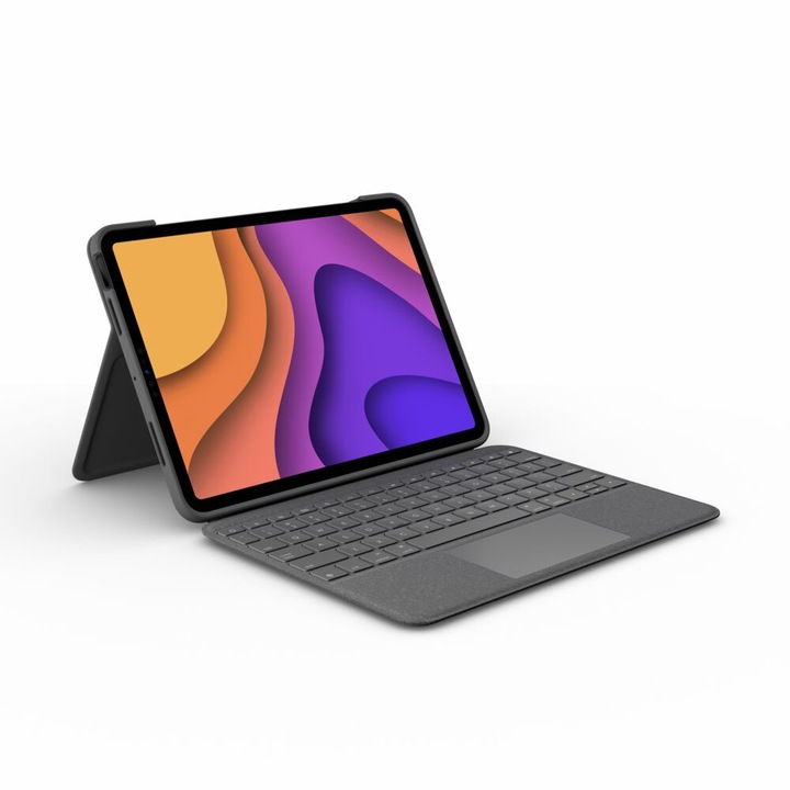 Billentyűzet, Logitech, Folio Touch, QWERTZ, Trackpad, iPad Air 4. / 5. generáció, iPadOS, Szürke