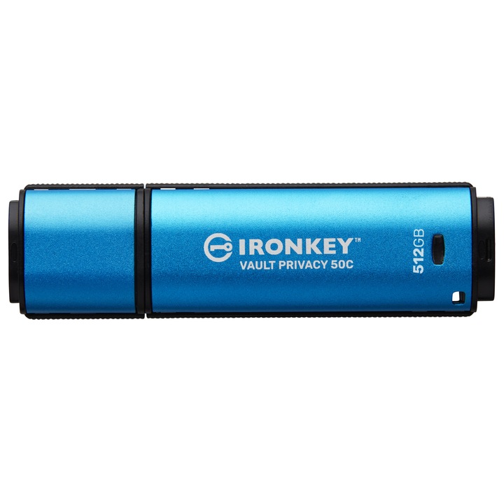 Memorie USB Kingston Technology, IronKey Vault Privacy 50C, 512GB, criptare AES-256, negru/albastru