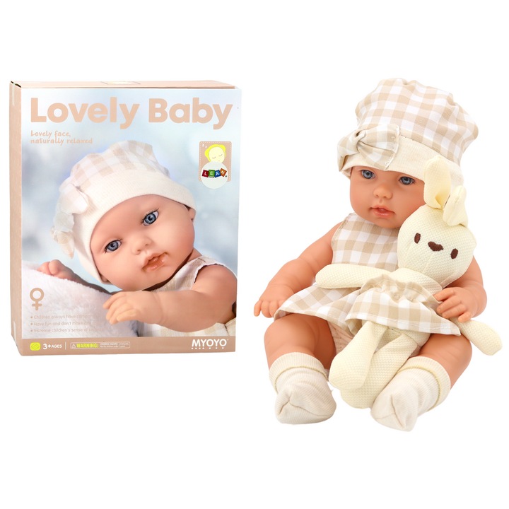 Papusa LEAN TOYS, Bej cu Alb, 30x14x8cm