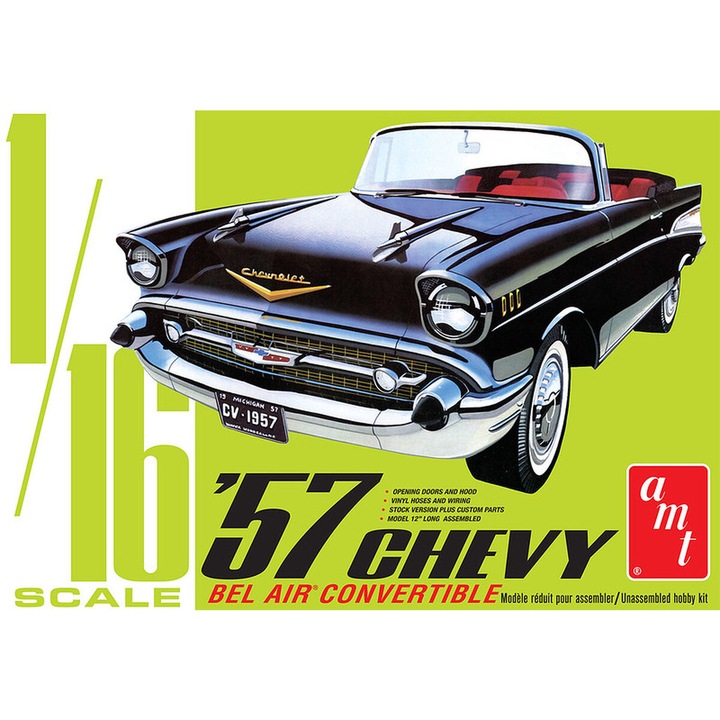 AMT Model autó, 1957 Chevy Bel Air kabrió, 1:16 méretarány, 3. nehézségi fokozat, fehér